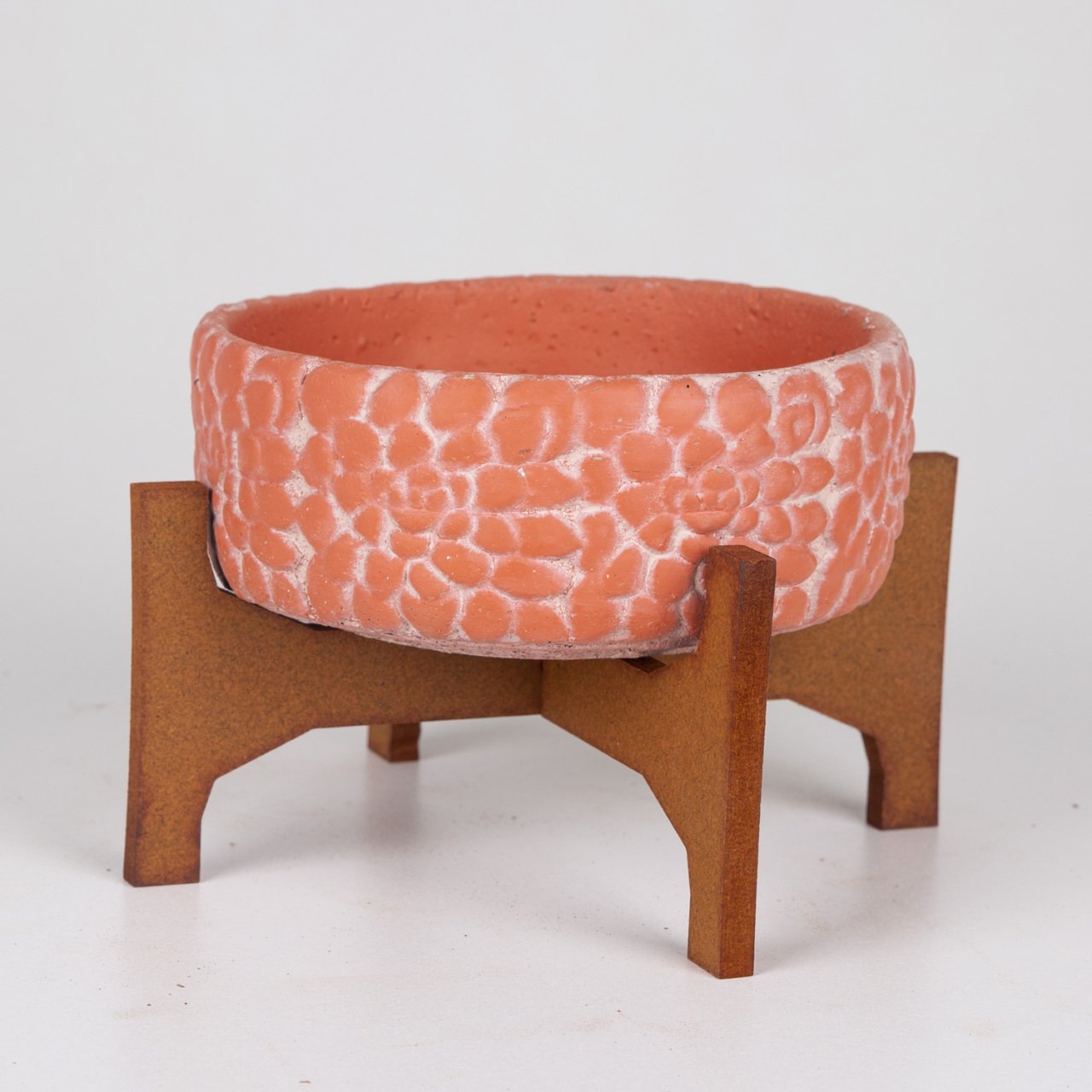 Veramaya Stand Ayaklı Gül Desenli Kiremit Renk Beton Saksı 16x12,5 Cm