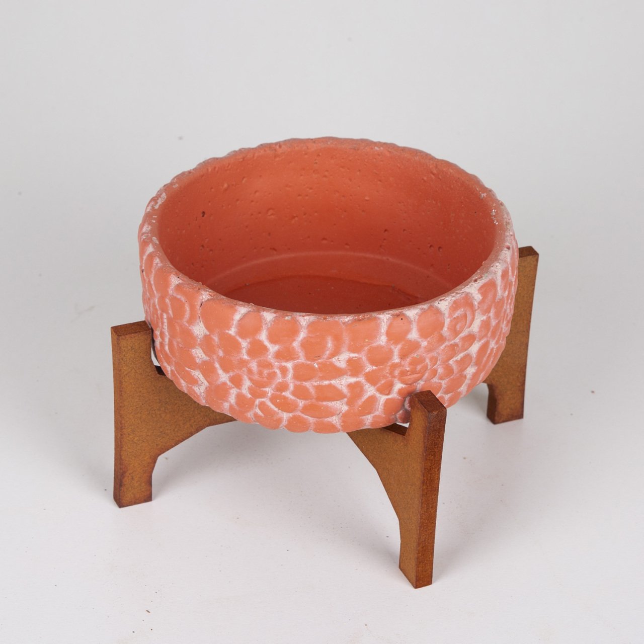 Veramaya Stand Ayaklı Gül Desenli Kiremit Renk Beton Saksı 16x12,5 Cm