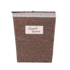 Dikdörtgen Sweethome Kapaklı Hasır Çamaşır Sepeti (Gri Kare Kumaş İçli) Kahverengi 45 X 53 X 35 Cm