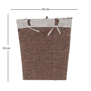 Dikdörtgen Sweethome Kapaklı Hasır Çamaşır Sepeti (Gri Kare Kumaş İçli) Kahverengi 45 X 53 X 35 Cm