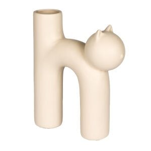 Dekoratif Seramik Vazo Kedi Krem 7x23 Cm.