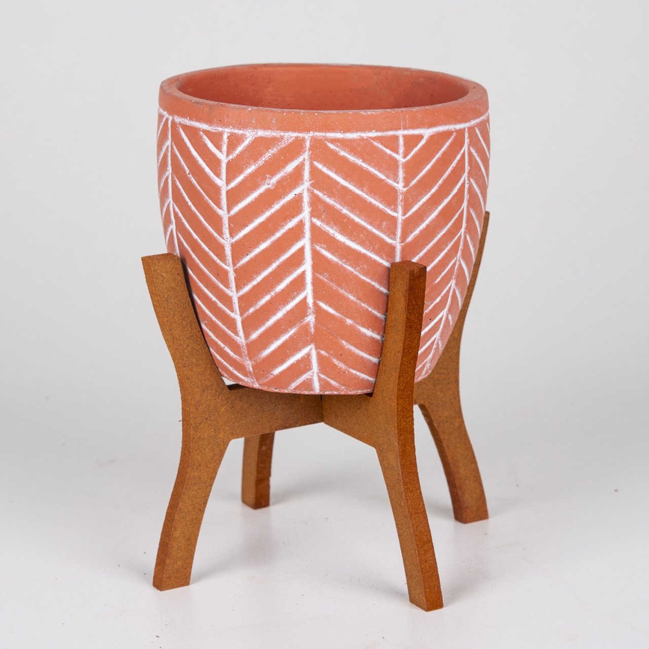 Veramaya Stand Ayaklı Yaprak Çizgili Kiremit Renk Beton Saksı 13,5x21 Cm