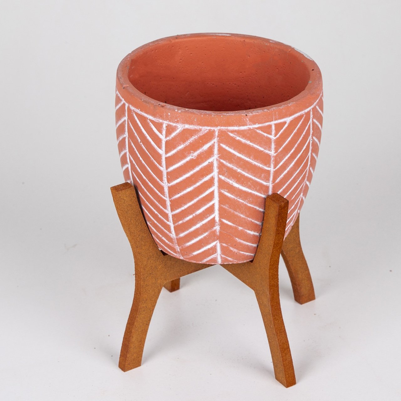 Veramaya Stand Ayaklı Yaprak Çizgili Kiremit Renk Beton Saksı 13,5x21 Cm