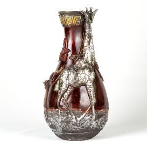 Zürafa Temalı Otantik Vazo Bordo 24x41x22 Cm.
