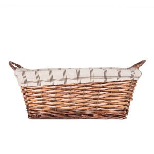 Dikdörtgen Kulplu Hasır Sepet (Krem Renk Kare Kumaş İçli) Kahverengi  44 X 18 X 32 Cm