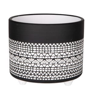 Seramik Saksı Ayaklı Otantik Desenli Siyah-Beyaz 14x12 Cm.
