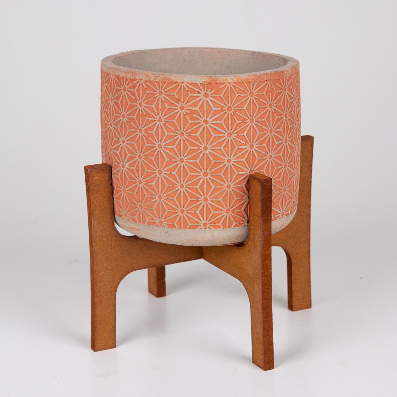 Veramaya Stand Ayaklı Yıldız Desen Kiremit Renk Beton Saksı14x20,5 Cm