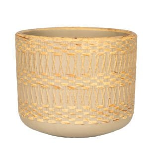 Seramik Saksı Otantik Kabartma Desenli Sarı-Bej 10x8 Cm.