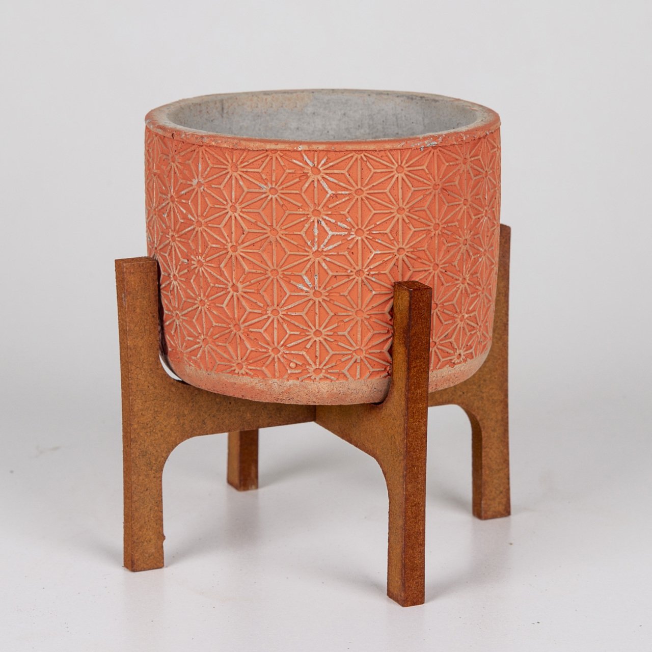 Veramaya Stand Ayaklı Yıldız Desen Kiremit Renk Beton Saksı 12x15,5 Cm