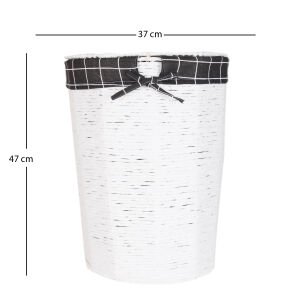 Yuvarlak Sweethome Kapaklı Hasır Çamaşır Sepeti (Siyah Kare Kumaş İçli) Beyaz 37 X 48 X 37 Cm