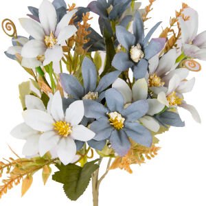 Yapay Çiçek Lilyum-Zambak Demeti Mavi-Beyaz 30 Cm.