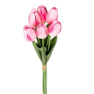 Yapay Çiçek, Lale, Islak Dokulu, Pembe - 44 cm