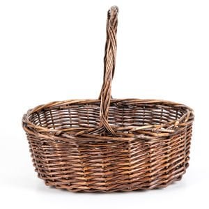 Oval Hasır Sepet Kulplu El Örmesi Kahverengi 41 x 41 Cm.(Kulplu yükseklik 40 Cm)
