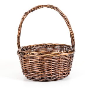 Oval Hasır Sepet Kulplu El Örmesi Kahverengi 41 x 41 Cm.(Kulplu yükseklik 40 Cm)