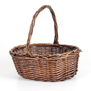 Oval Hasır Sepet Kulplu El Örmesi Kahverengi 41 x 41 Cm.(Kulplu yükseklik 40 Cm)