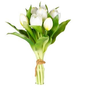 Yapay Çiçek, Lale, Islak Dokulu, Beyaz - 26 cm