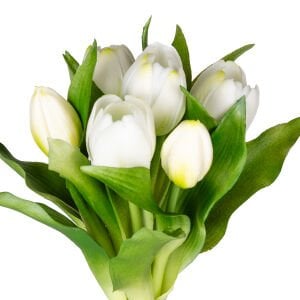 Yapay Çiçek, Lale, Islak Dokulu, Beyaz - 26 cm