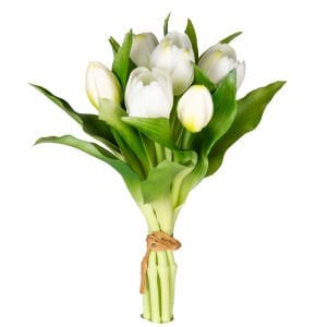 Yapay Çiçek, Lale, Islak Dokulu, Beyaz - 26 cm