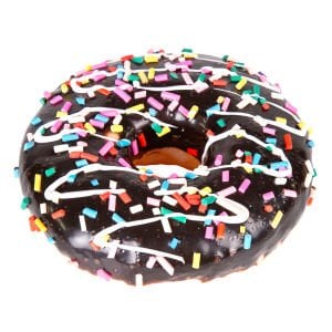 Yapay Donut Çikolata Üstü Renkli Granül Şekerli Siyah 10x4 Cm.