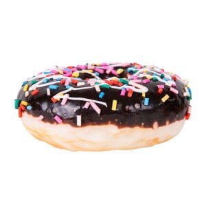 Yapay Donut Çikolata Üstü Renkli Granül Şekerli Siyah 10x4 Cm.