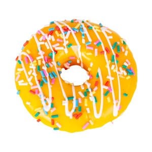Yapay Donut Muzlu Üstü Renkli Granül Şekerli Sarı 10x4 Cm.