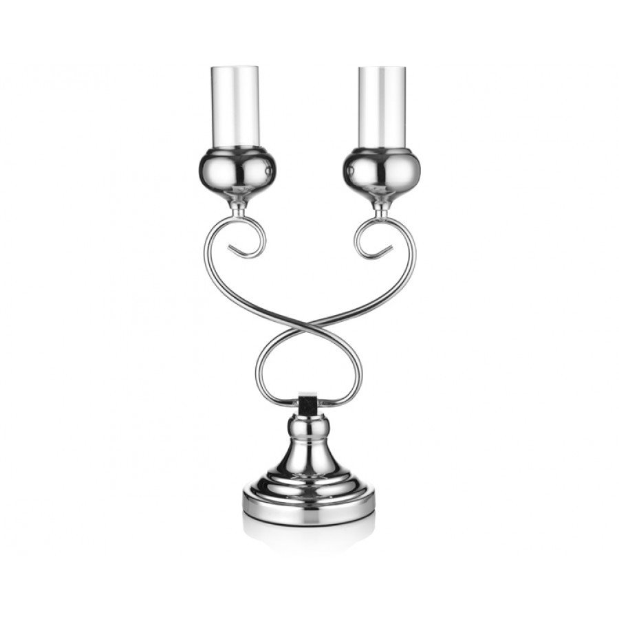 Gümüş Renk Üstü Cam 2li Mumluk 23x10x46