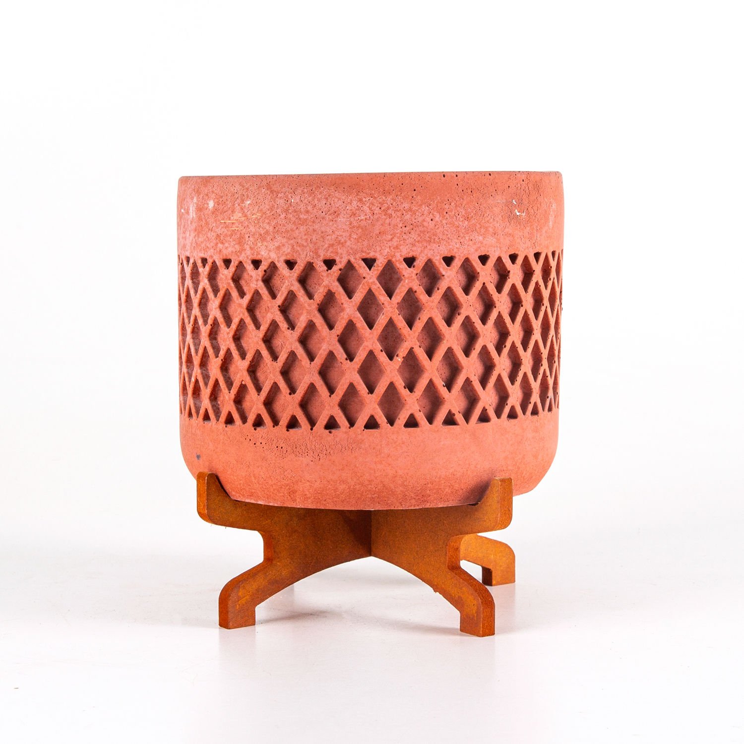 Beton Saksı, Hasır Desen, Stand Ayaklı, Büyük Boy, Taba Renk - 18x21 cm