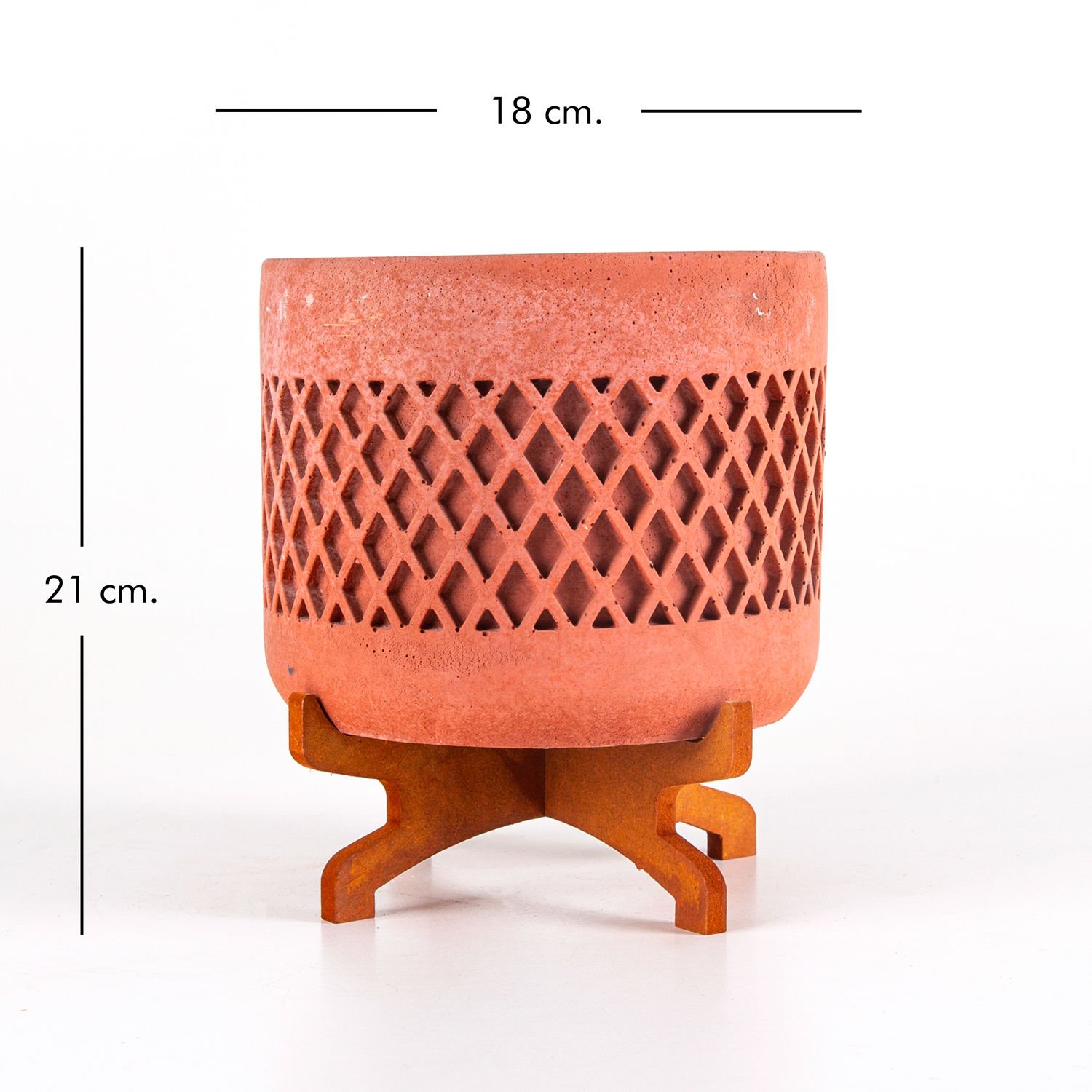 Beton Saksı, Hasır Desen, Stand Ayaklı, Büyük Boy, Taba Renk - 18x21 cm