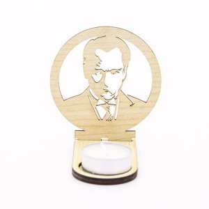 Veramaya Ahşap Lazer Kesim Tealight Portre Atatürk Gölge Mumluk 9x10x5 Cm