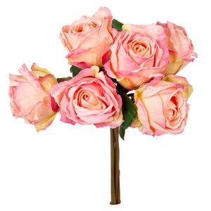 Yapay Çiçek Gül 6'lı Demet Fuşya-Sarı 37 Cm.
