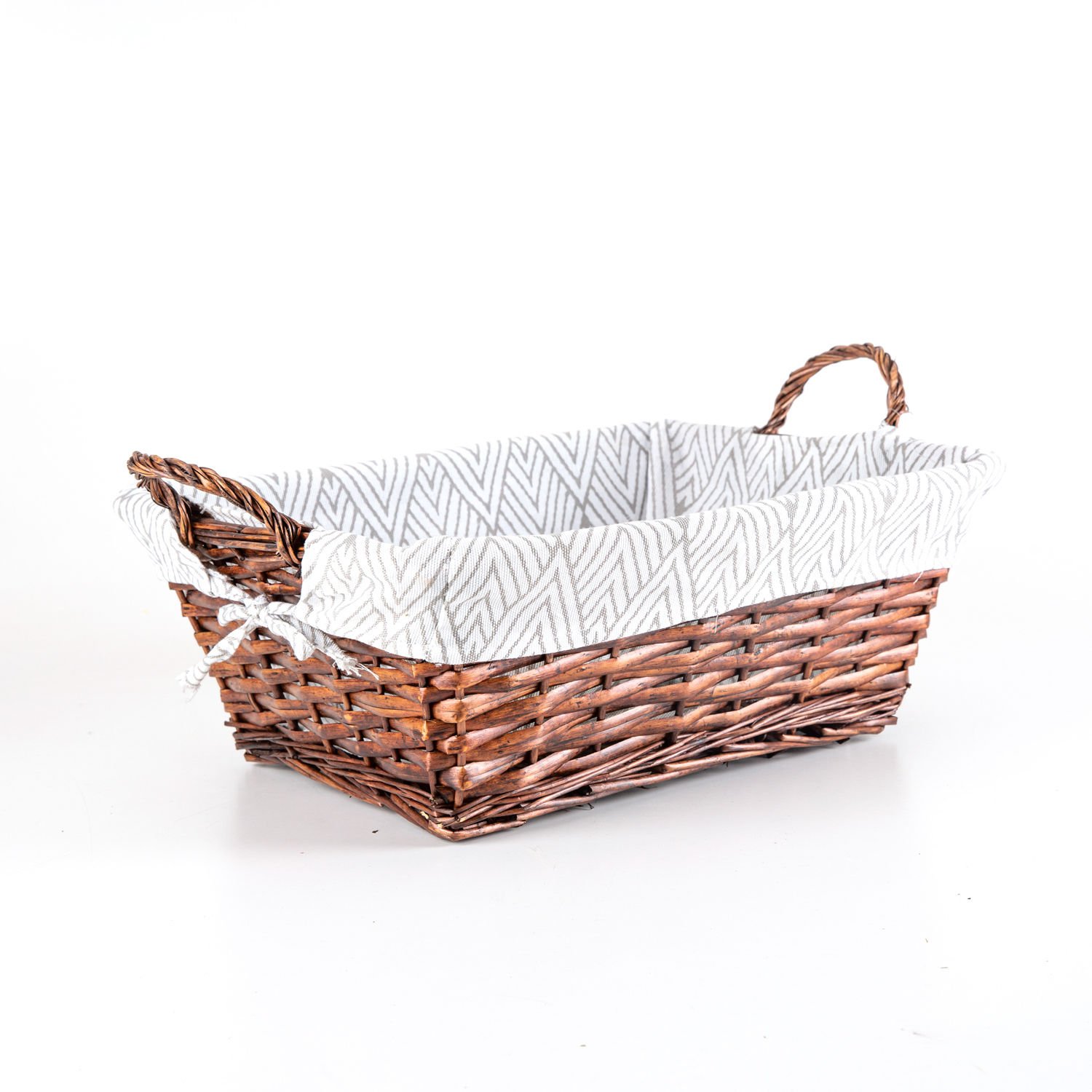 Hasır Sepet, Dikdörtgen, Kumaş İçli, Kulplu, El Örmesi, Kahverengi - 53x24 cm