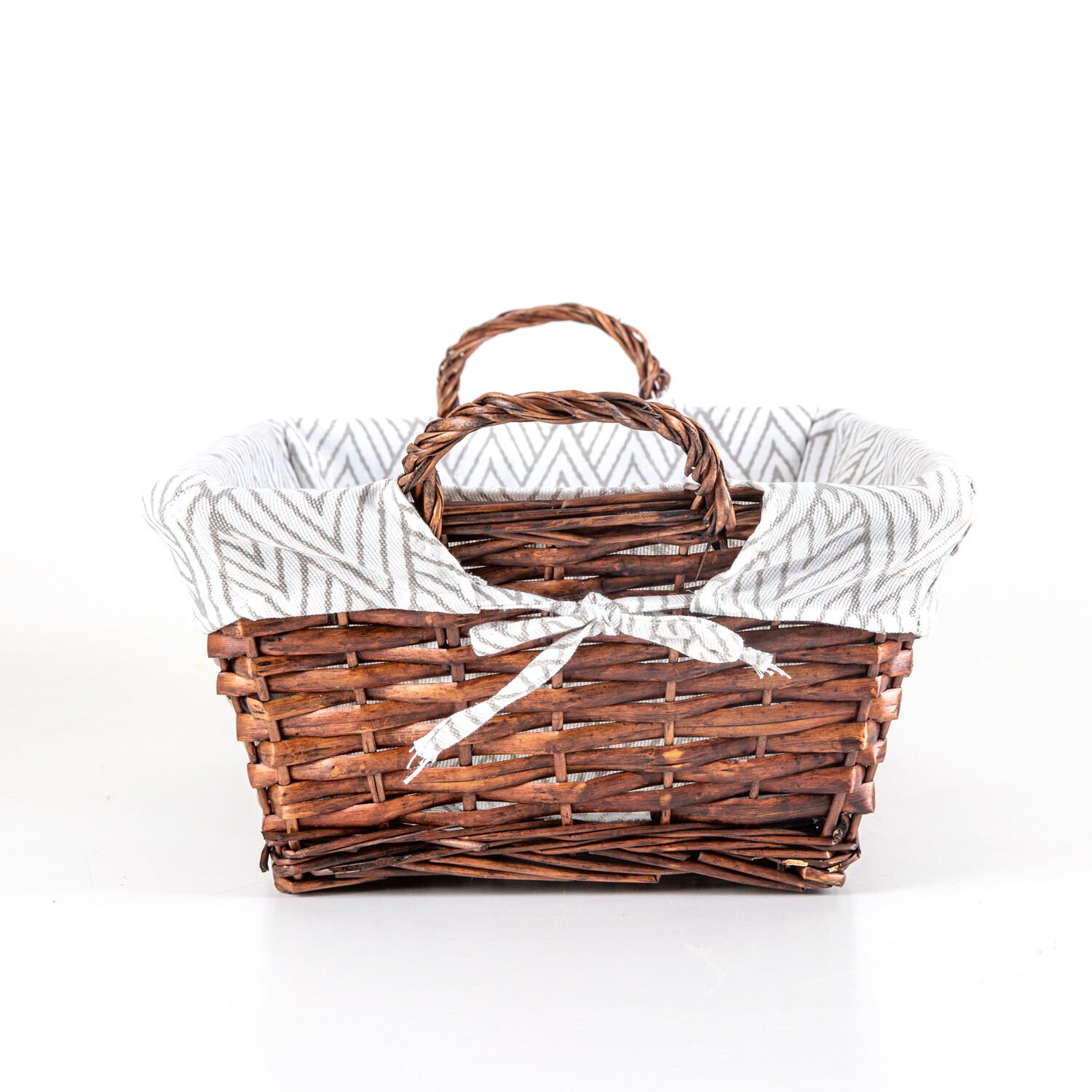 Hasır Sepet, Dikdörtgen, Kumaş İçli, Kulplu, El Örmesi, Kahverengi - 53x24 cm