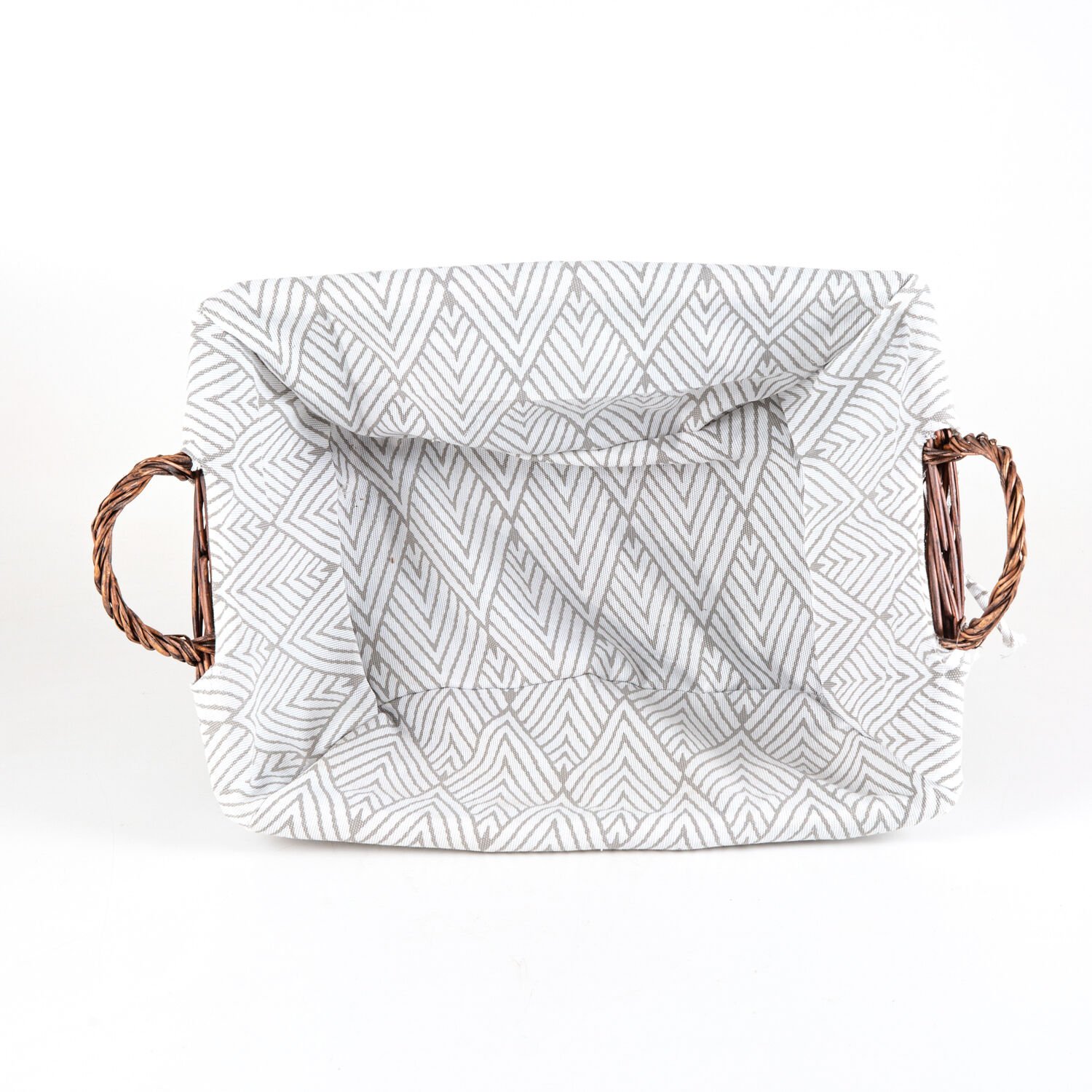 Hasır Sepet, Dikdörtgen, Kumaş İçli, Kulplu, El Örmesi, Kahverengi - 53x24 cm