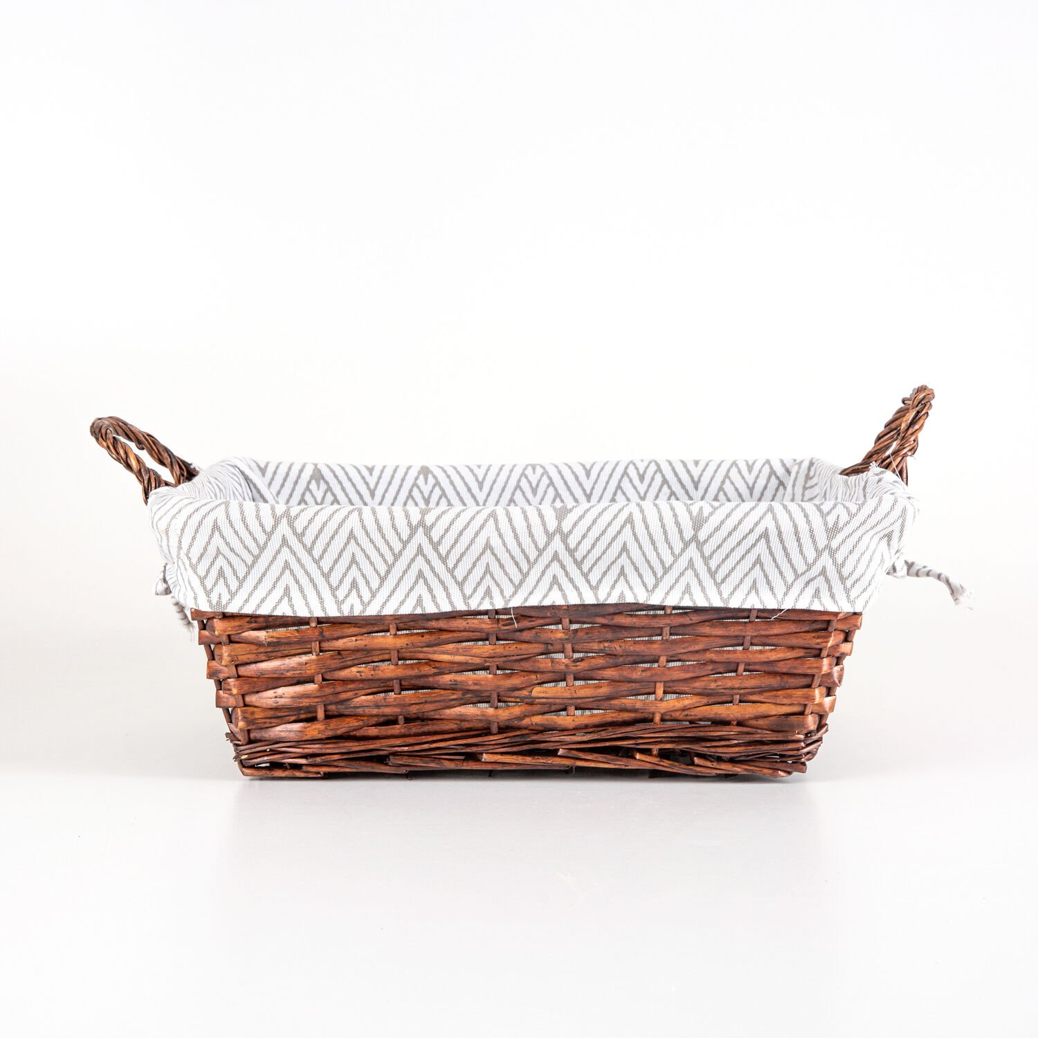 Hasır Sepet, Dikdörtgen, Kumaş İçli, Kulplu, El Örmesi, Kahverengi - 53x24 cm