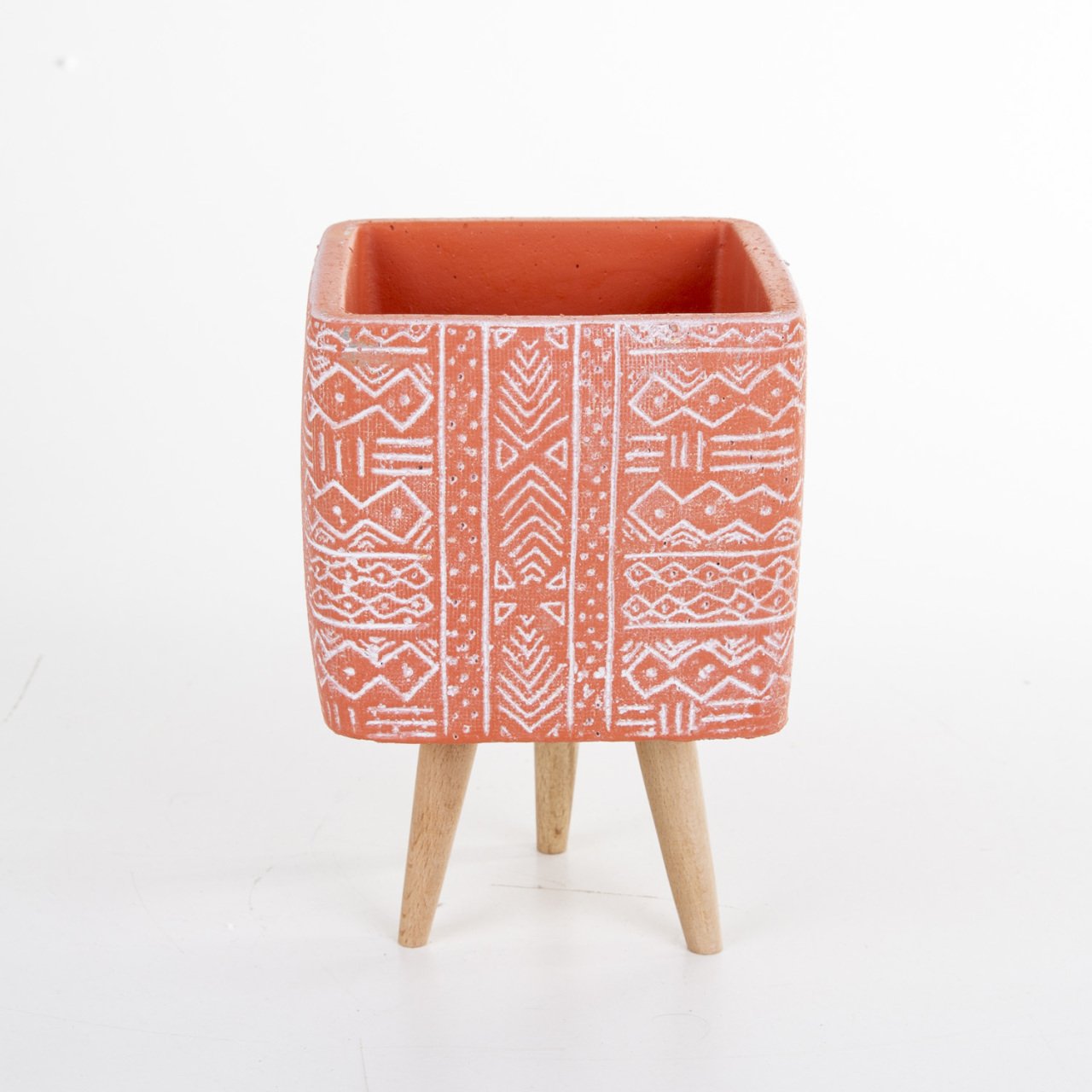 Veramaya Ayaklı Etnik Desenli Kiremit Renk Kare Beton Saksı 13x19 Cm