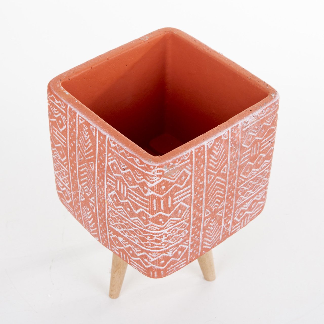 Veramaya Ayaklı Etnik Desenli Kiremit Renk Kare Beton Saksı 13x19 Cm