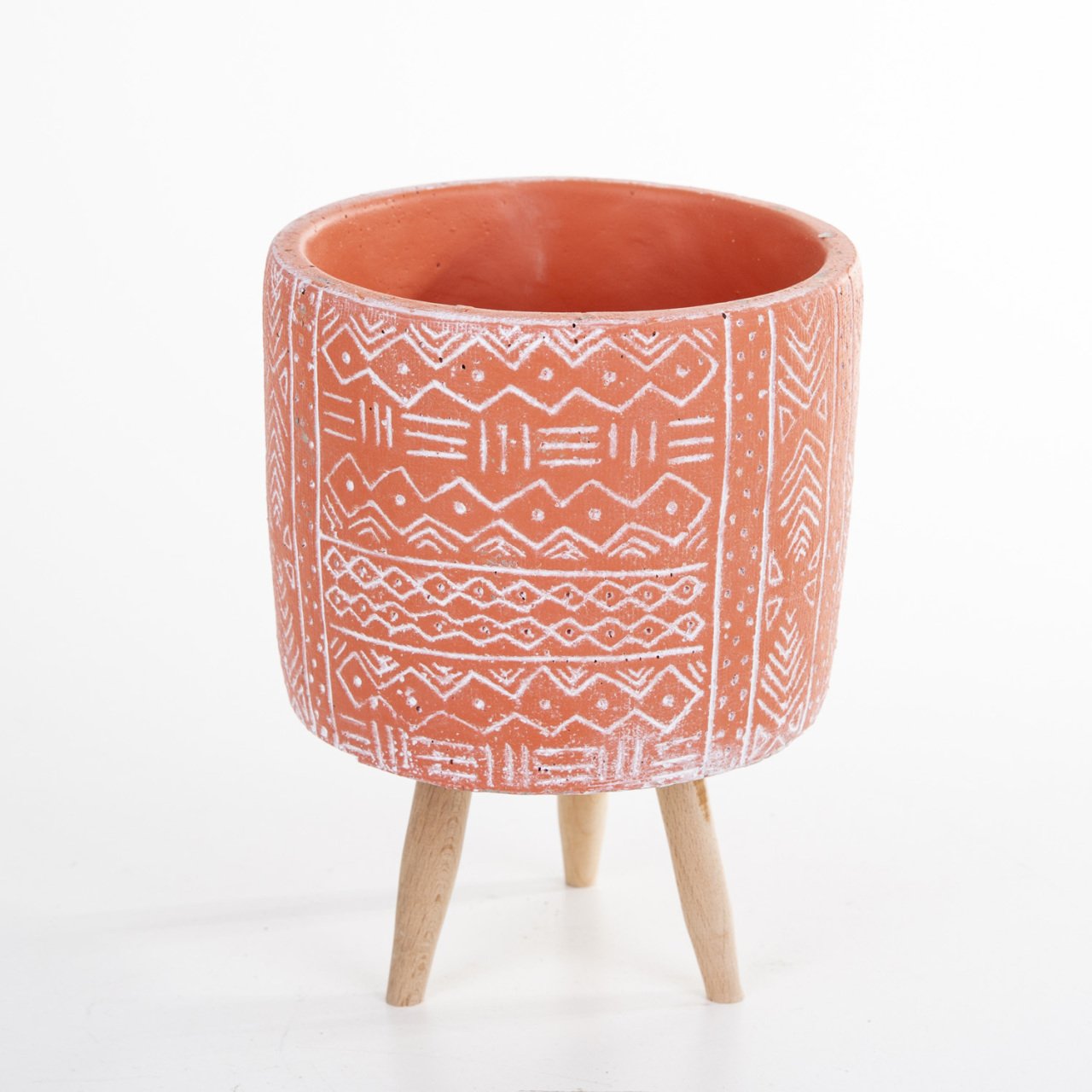 Veramaya Ayaklı Etnik Desenli Kiremit Renk Beton Saksı 14x19 Cm