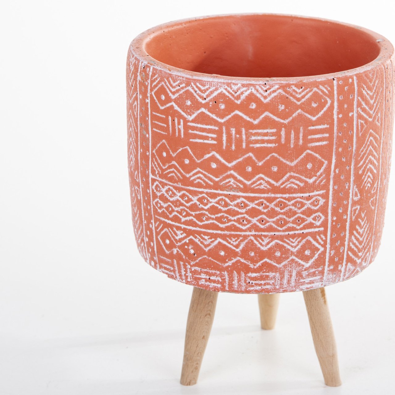 Veramaya Ayaklı Etnik Desenli Kiremit Renk Beton Saksı 14x19 Cm