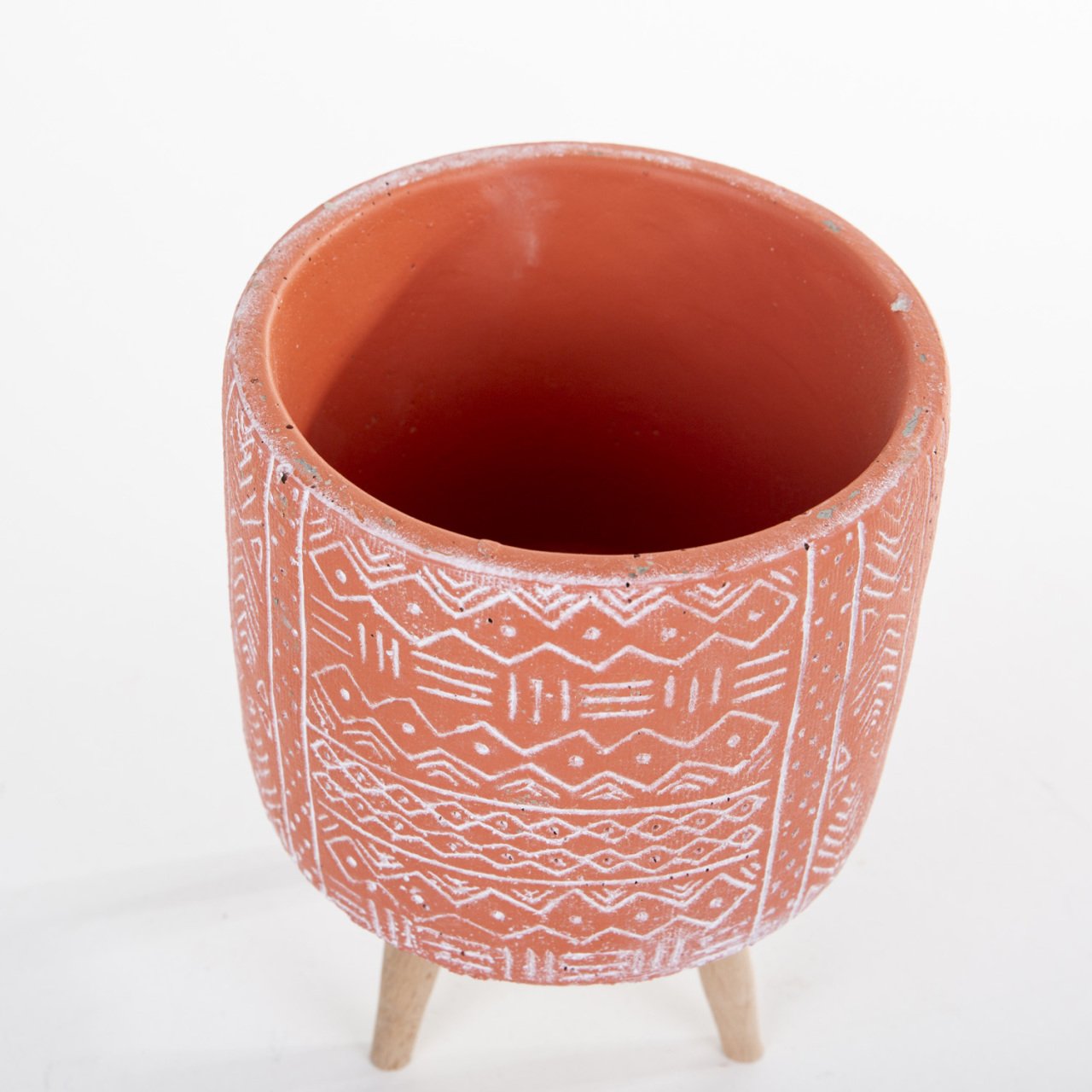 Veramaya Ayaklı Etnik Desenli Kiremit Renk Beton Saksı 14x19 Cm