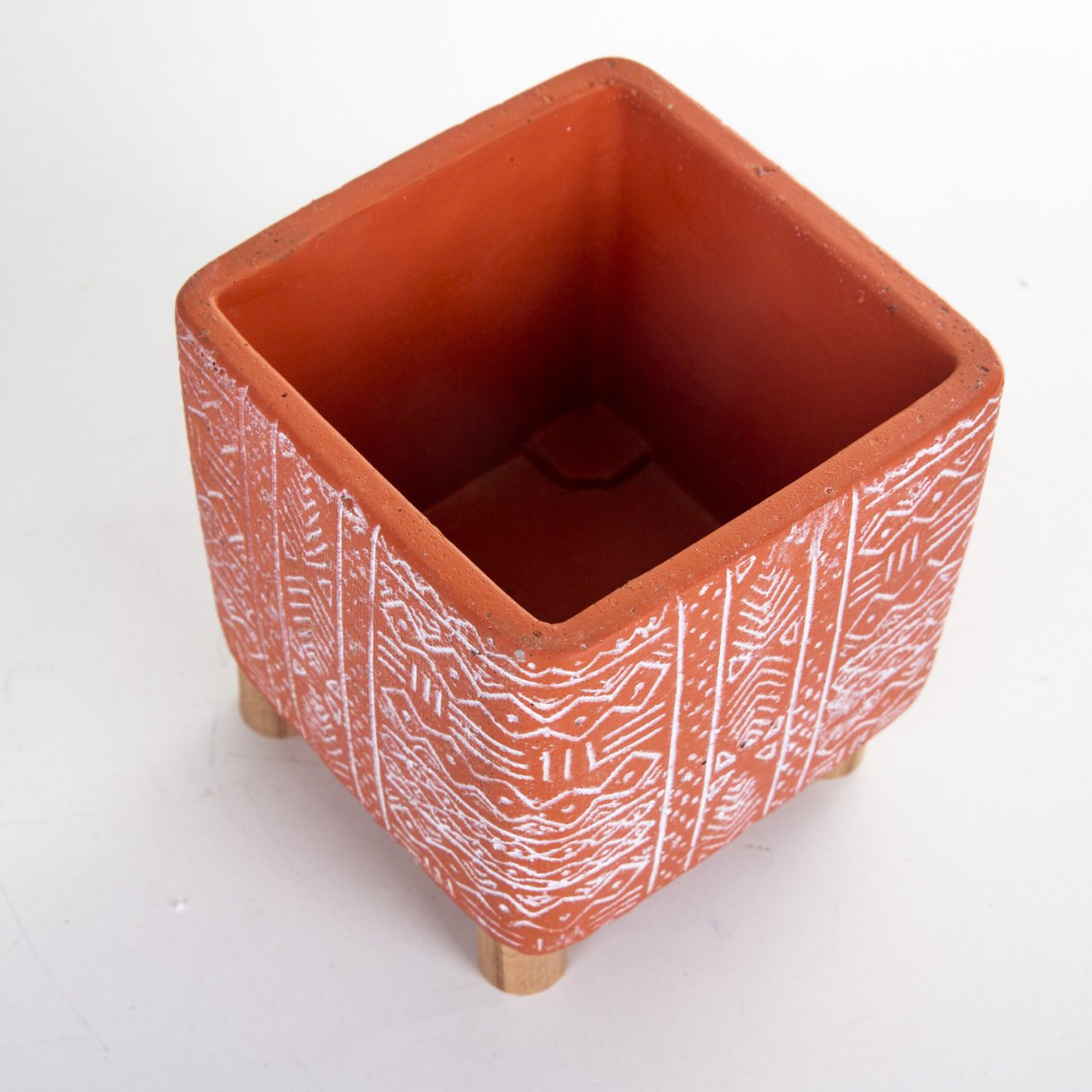 Veramaya Ayaklı Etnik Desenli Kiremit Renk Kare Beton Saksı 13x14 Cm