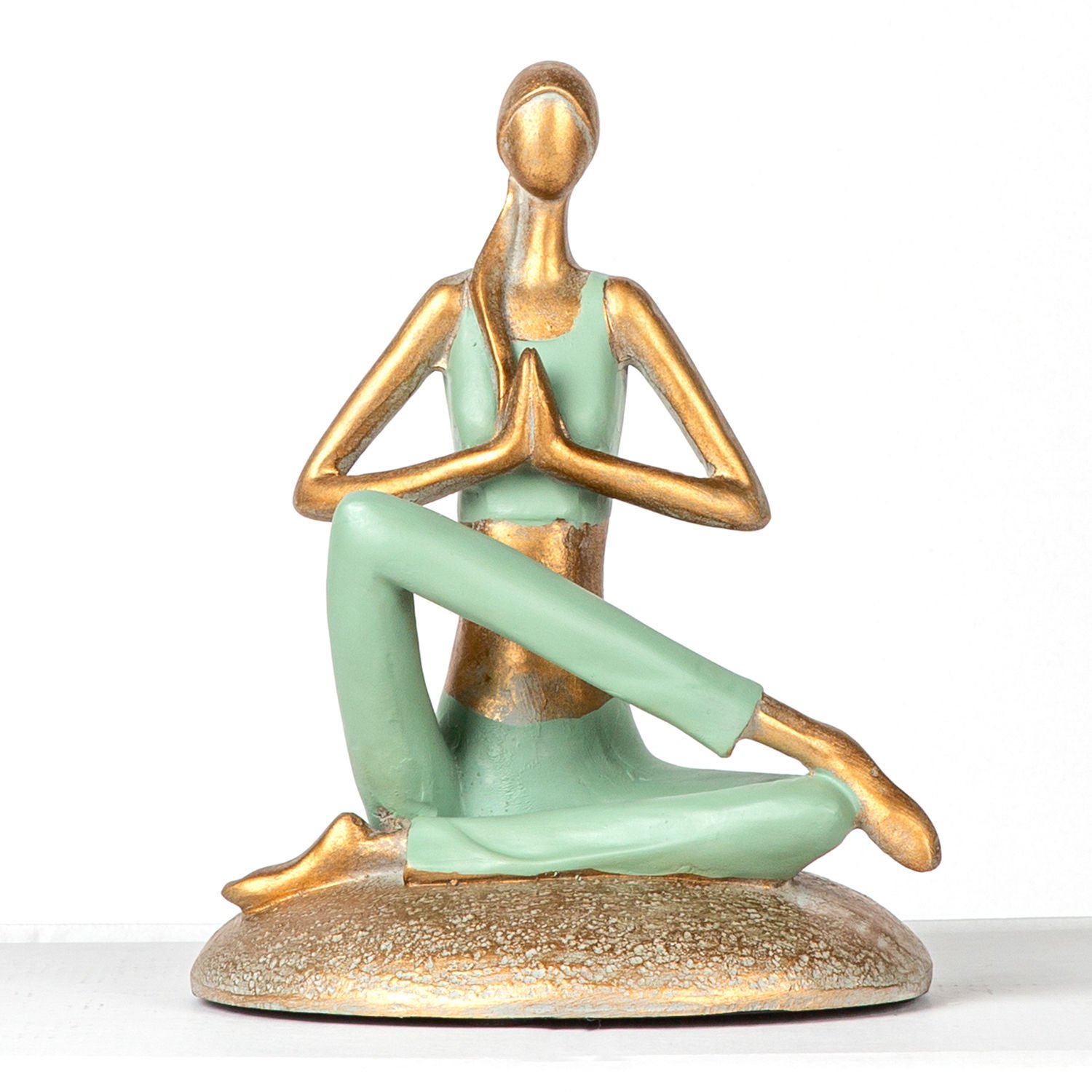 Biblo Yoga Yapan Kadın Yeşil-Gold 17x23x15 Cm.
