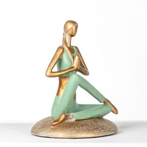 Biblo Yoga Yapan Kadın Yeşil-Gold 17x23x15 Cm.