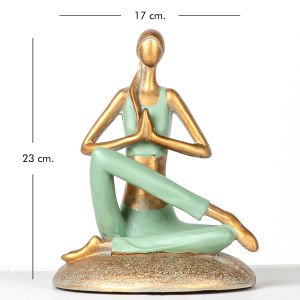 Biblo Yoga Yapan Kadın Yeşil-Gold 17x23x15 Cm.