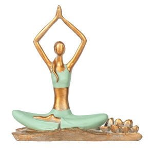 Biblo Yaprak Zemin Üzerinde Eller Havada Yoga Yapan Kadın Gold-Yeşil 20x17x9 Cm.