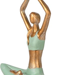 Biblo Yaprak Zemin Üzerinde Eller Havada Yoga Yapan Kadın Gold-Yeşil 20x17x9 Cm.