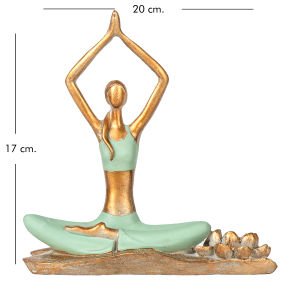 Biblo Yaprak Zemin Üzerinde Eller Havada Yoga Yapan Kadın Gold-Yeşil 20x17x9 Cm.