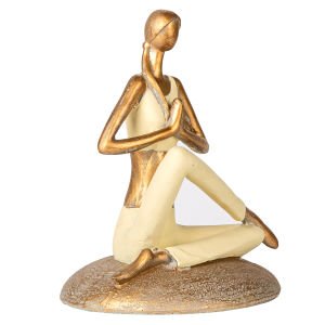 Biblo Taş Zemin Üzerinde Yoga Yapan Kadın Krem-Gold 17x23x15 Cm.