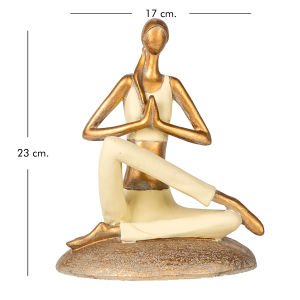 Biblo Taş Zemin Üzerinde Yoga Yapan Kadın Krem-Gold 17x23x15 Cm.