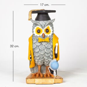 Biblo Mezun Sarı Ceketli Baykuş Gri 17x32x14 Cm.