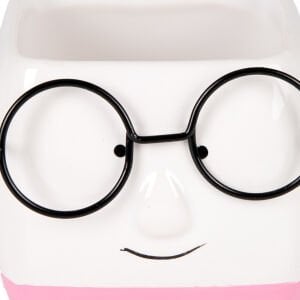 Seramik Saksı Gözlüklü Beyaz-Pembe 7x7 Cm.
